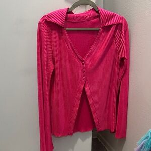 Vibrant Pink Pleated Long Sleeve Top